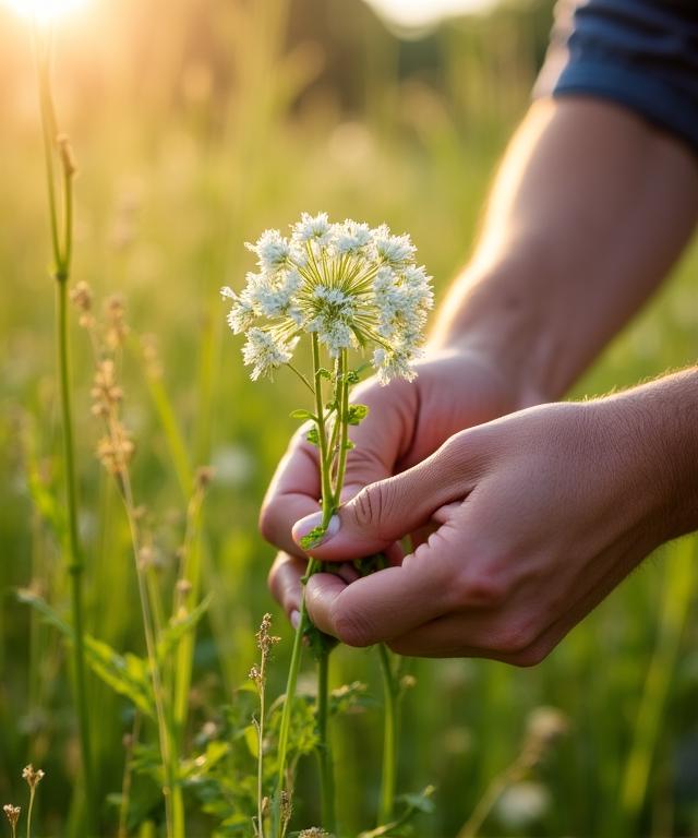 Hands gathering wild British flowers responsibly