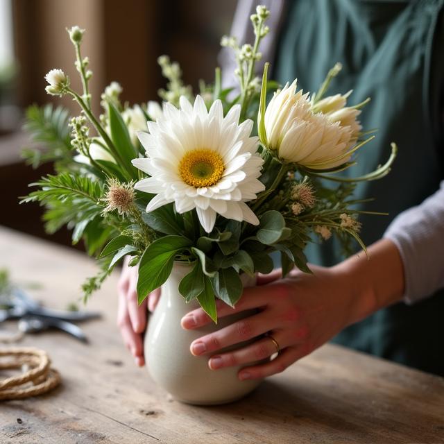Artistic florist arranging sustainable blooms