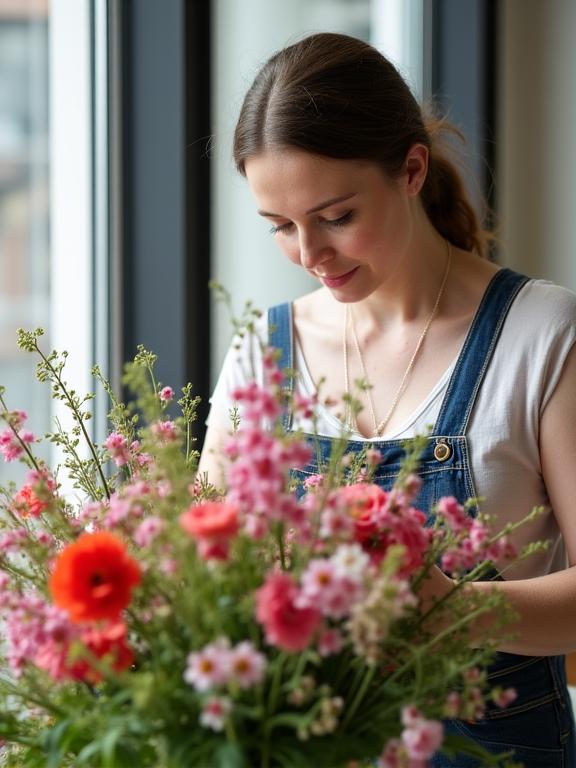 Artisan florist arranging seasonal British blooms at Grosvenor Road
